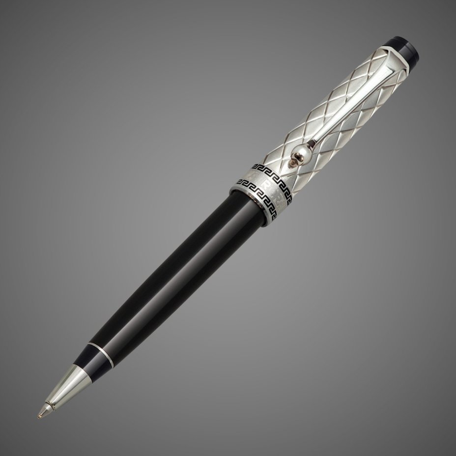 Шариковая ручка Aurora Optima Riflessi Sterling Silver Cap Black Barrel, в подарочной коробке, Драгметаллы: серебро, смола