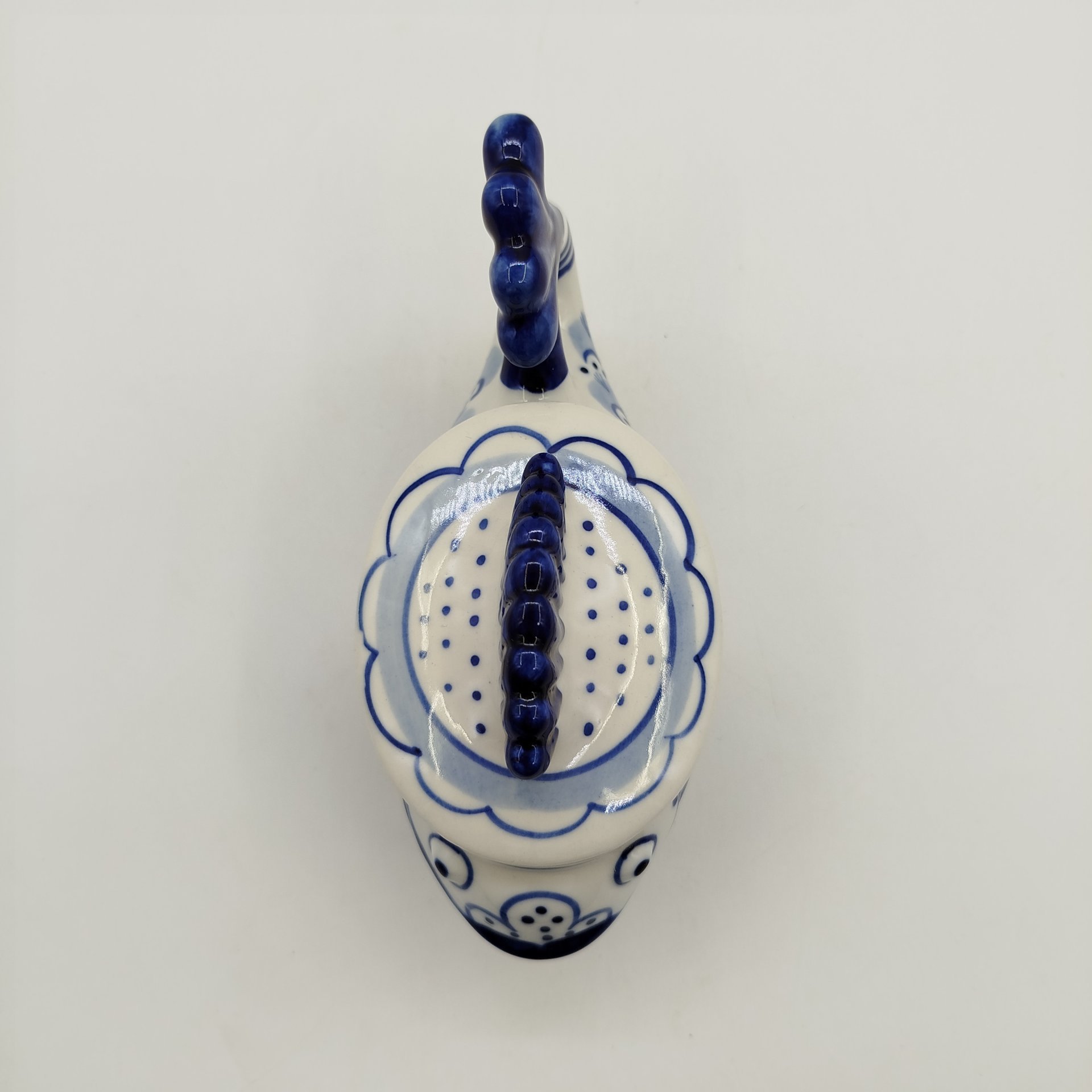 Икорница "Рыба-кит", фарфор, роспись, Объединение «Гжель», СССР, 1972-1985 гг.