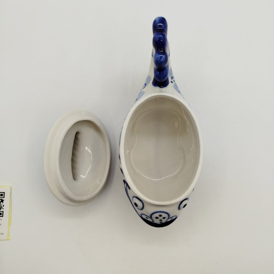 Икорница "Рыба-кит", фарфор, роспись, Объединение «Гжель», СССР, 1972-1985 гг., Объединение «Гжель»