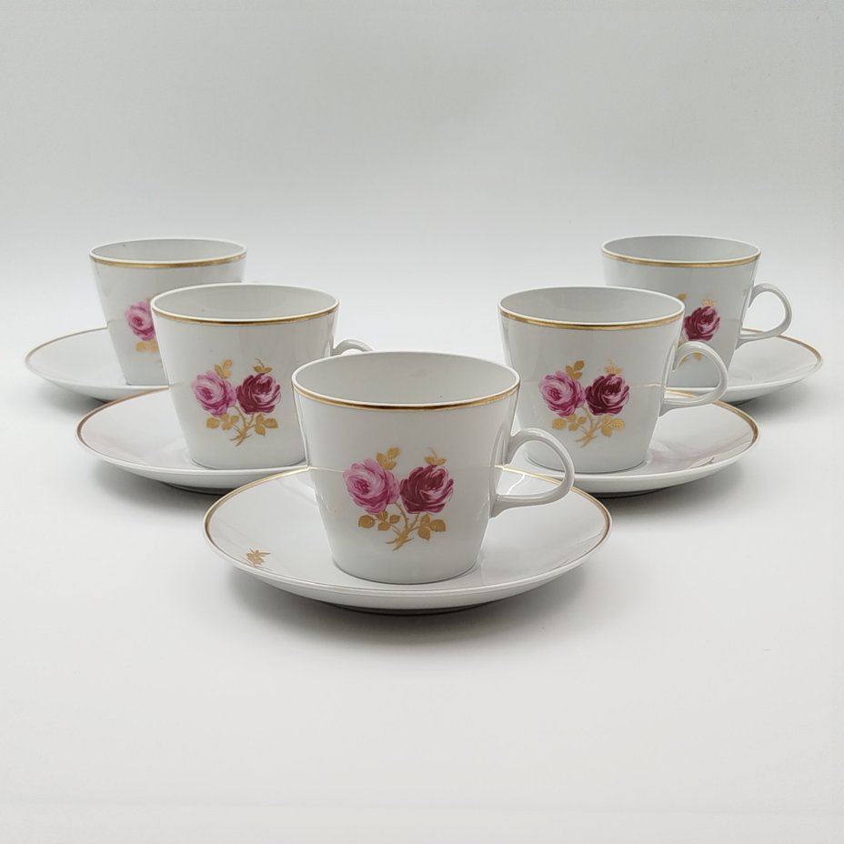 Набор сервировочный на 5 персон (12 предметов), украшенный изображением розы