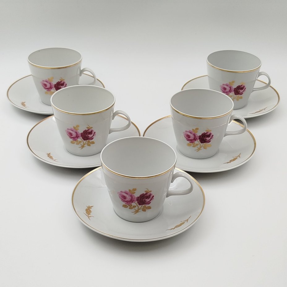 Набор сервировочный на 5 персон (12 предметов), украшенный изображением розы