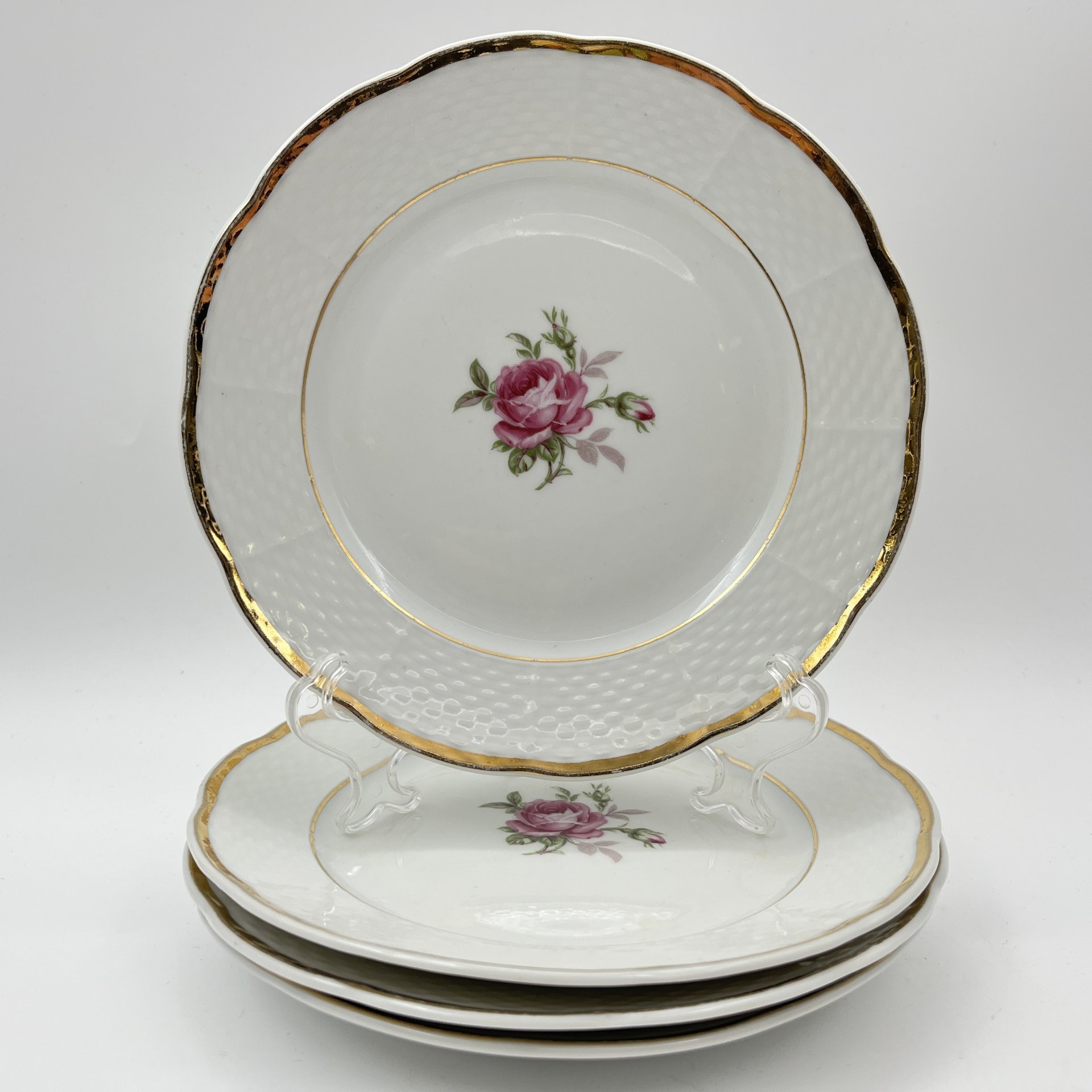 Набор из 4-х десертных тарелок с изображением розы, фарфор, деколь, золочение, Thun (Тун), Чехословакия, 1970-1992 гг.