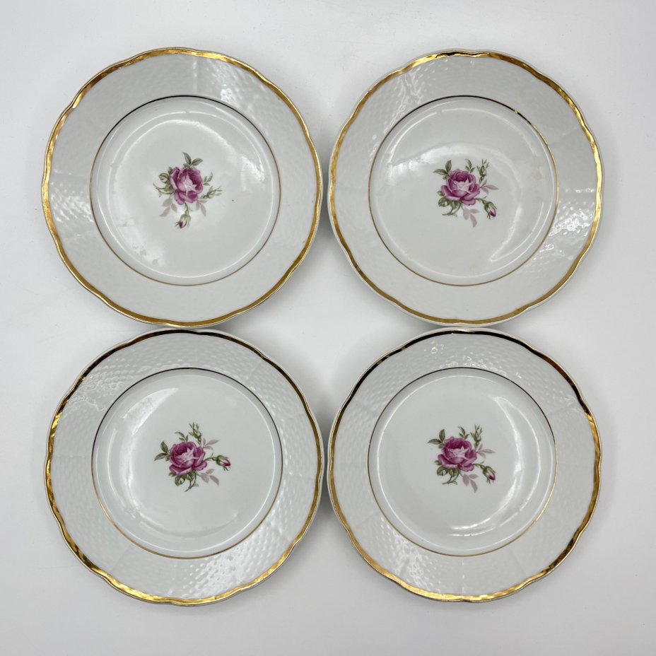Набор из 4-х десертных тарелок с изображением розы, фарфор, деколь, золочение, Thun (Тун), Чехословакия, 1970-1992 гг.