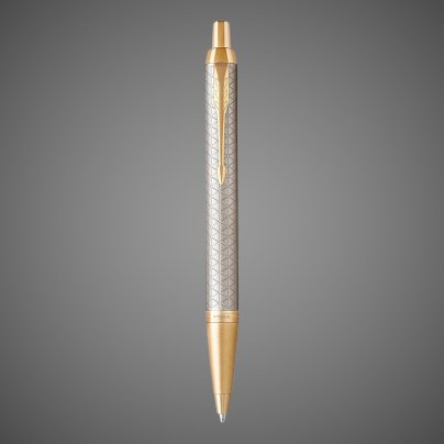 Шариковая ручка Parker IM Premium Warm Silver (grey) GT, стержень: M, цвет чернил: blue, в подарочной упаковке., Металлы: латунь, позолота, позолота