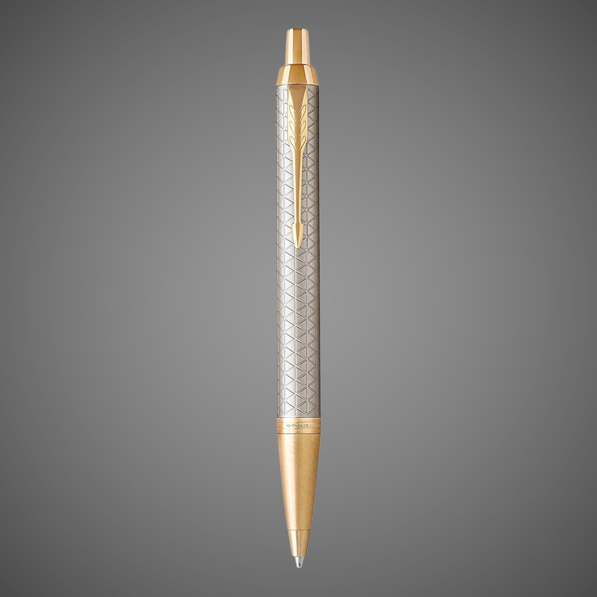 Шариковая ручка Parker IM Premium Warm Silver (grey) GT, стержень: M, цвет чернил: blue, в подарочной упаковке., Металлы: латунь, позолота, позолота