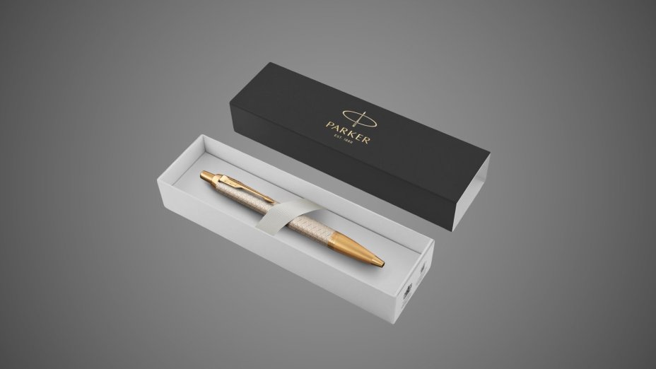 Шариковая ручка Parker IM Premium Warm Silver (grey) GT, стержень: M, цвет чернил: blue, в подарочной упаковке., Металлы: латунь, позолота, позолота