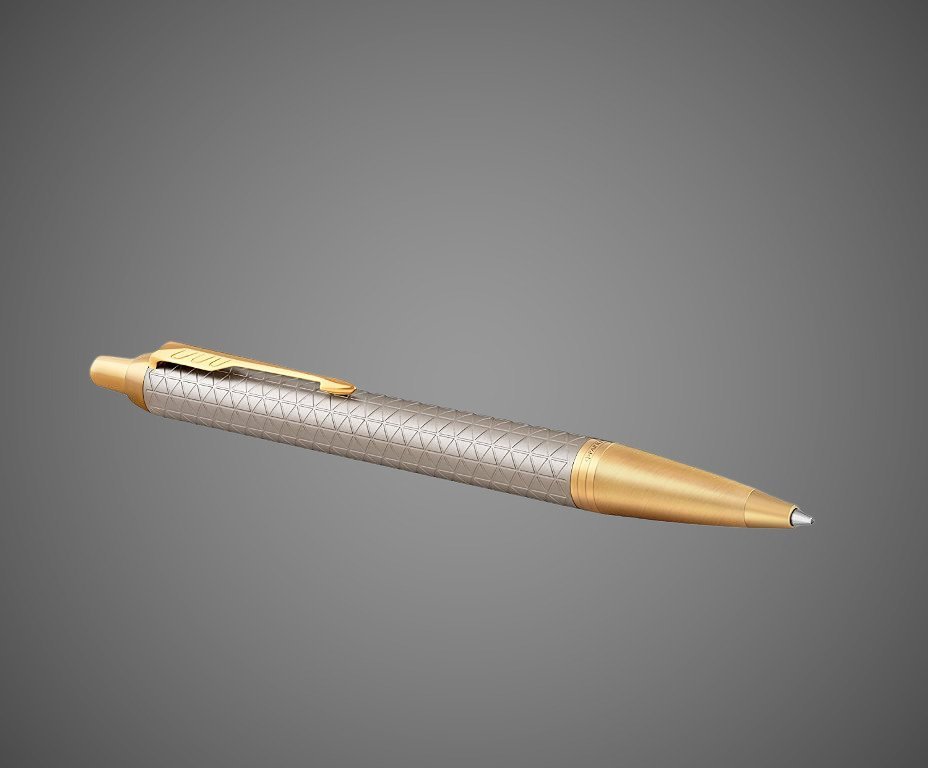 Шариковая ручка Parker IM Premium Warm Silver (grey) GT, стержень: M, цвет чернил: blue, в подарочной упаковке., Металлы: латунь, позолота, позолота