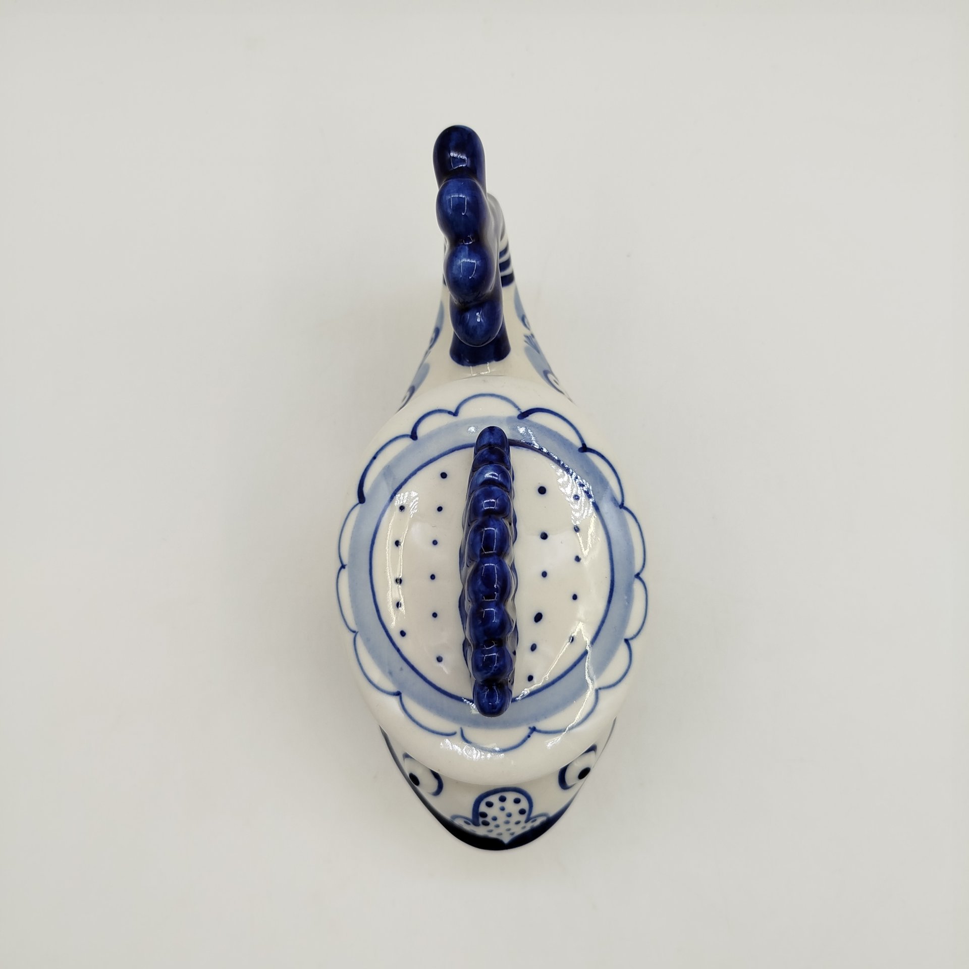 Икорница "Рыба-кит", фарфор, роспись, Объединение «Гжель», СССР, 1986-1991 гг.