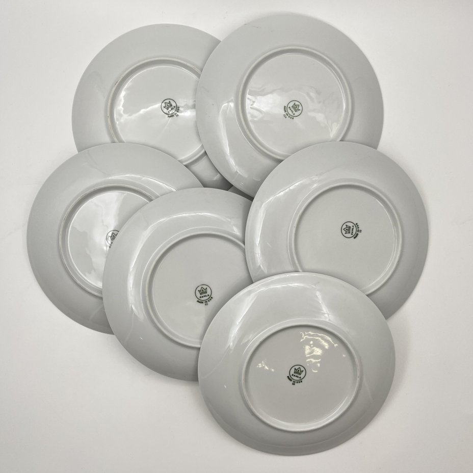 Набор тарелок на 6 персон с изображением рыб, фарфор, деколь, Kahla, ГДР, 1968-1987 гг.