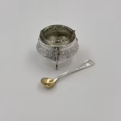 Солонка с миниатюрной ложкой, Мстерская художественная фабрика  «Ювелир»