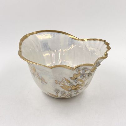 Конфетница (ёмкость для хранения) с лепным декором, фарфор, люстр, золочение, Кисловодский фарфор - Феникс, СССР, 1970-1990 гг.