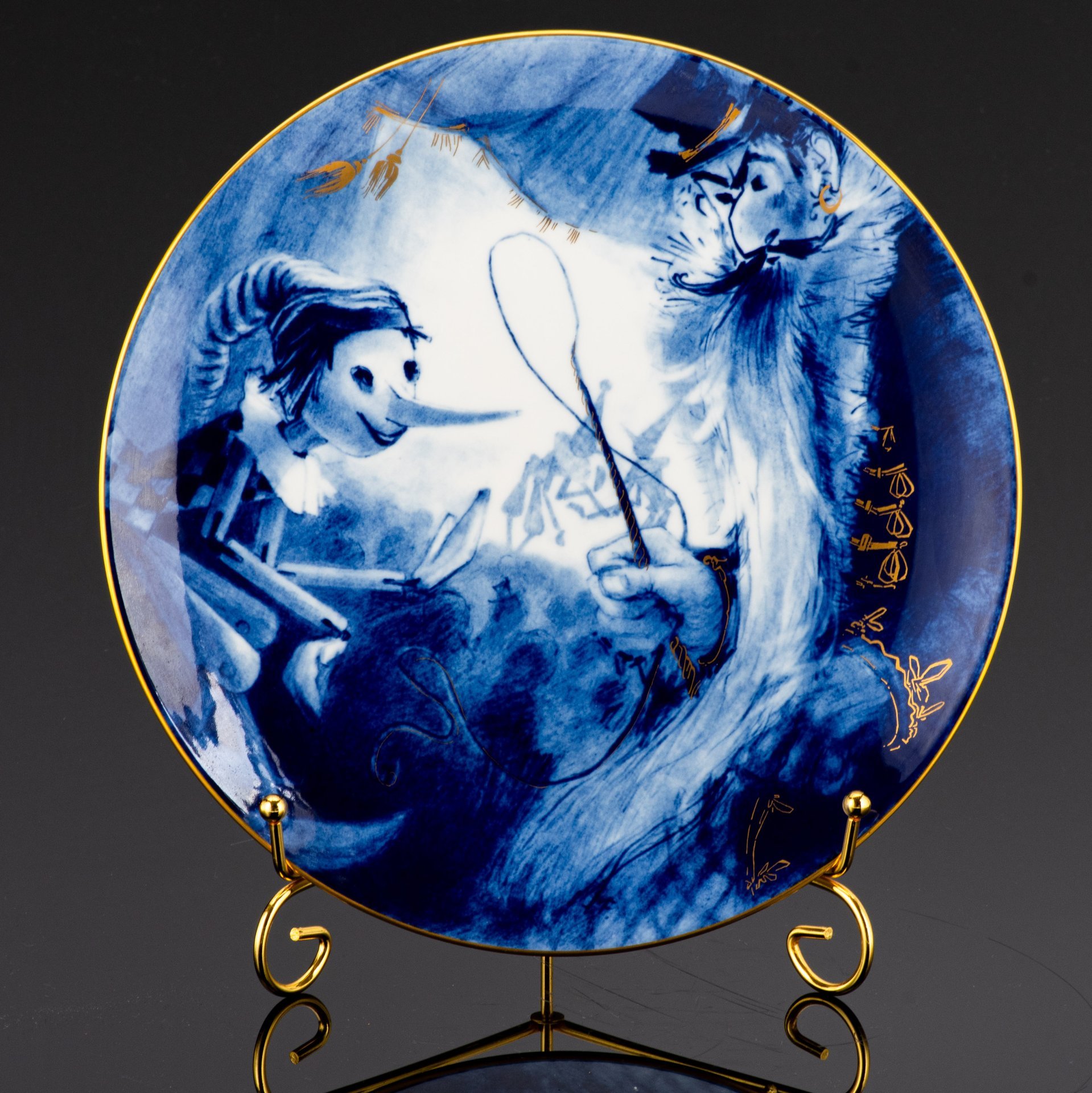 Блюдо "Приключения Пиноккио", Meissen (Мейсенский фарфор), фарфор, роспись кобальтом, золочение, Meissener Porzellan (Мейсенский фарфор)