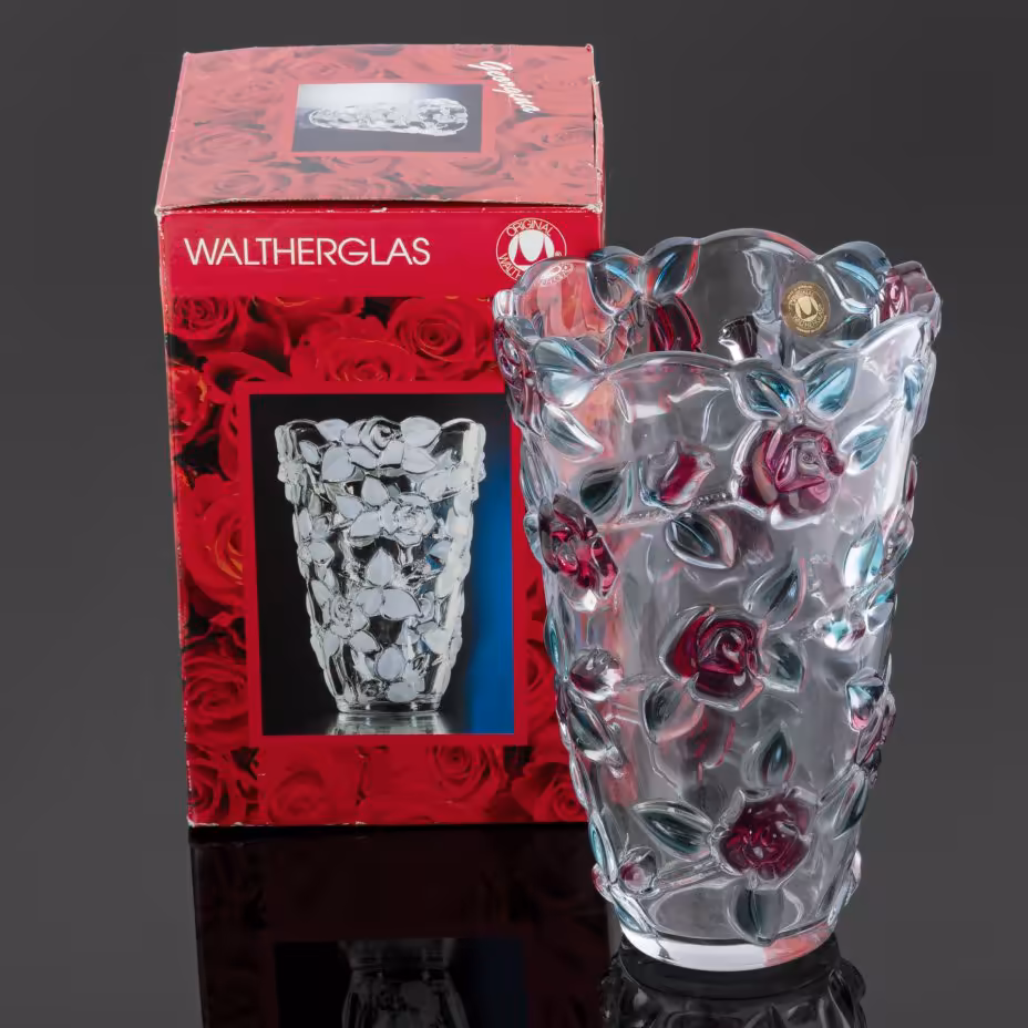 Ваза "Татьяна" с декором в виде роз (в оригинальной коробке), Walther Glas
