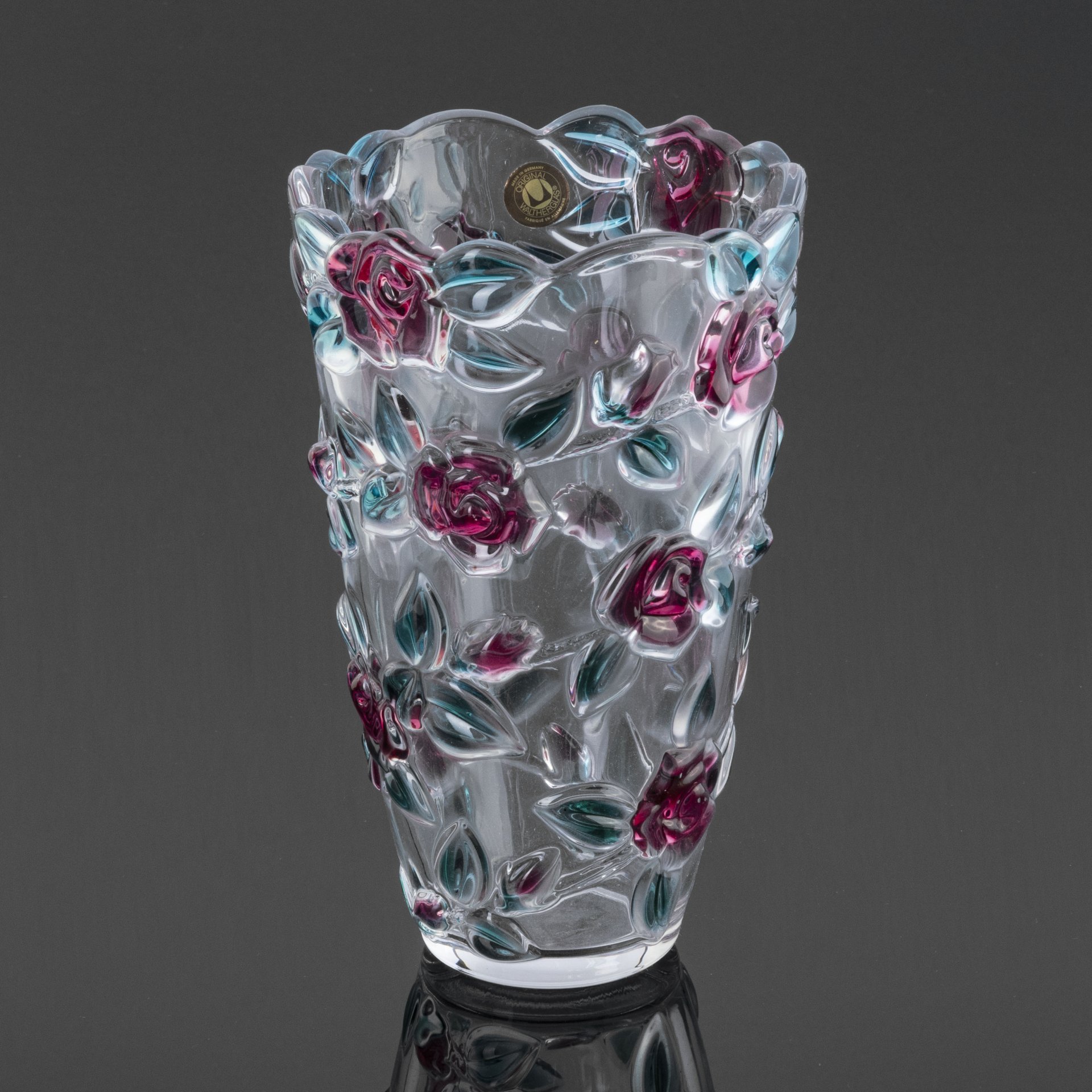 Ваза "Татьяна" с декором в виде роз (в оригинальной коробке), Walther Glas