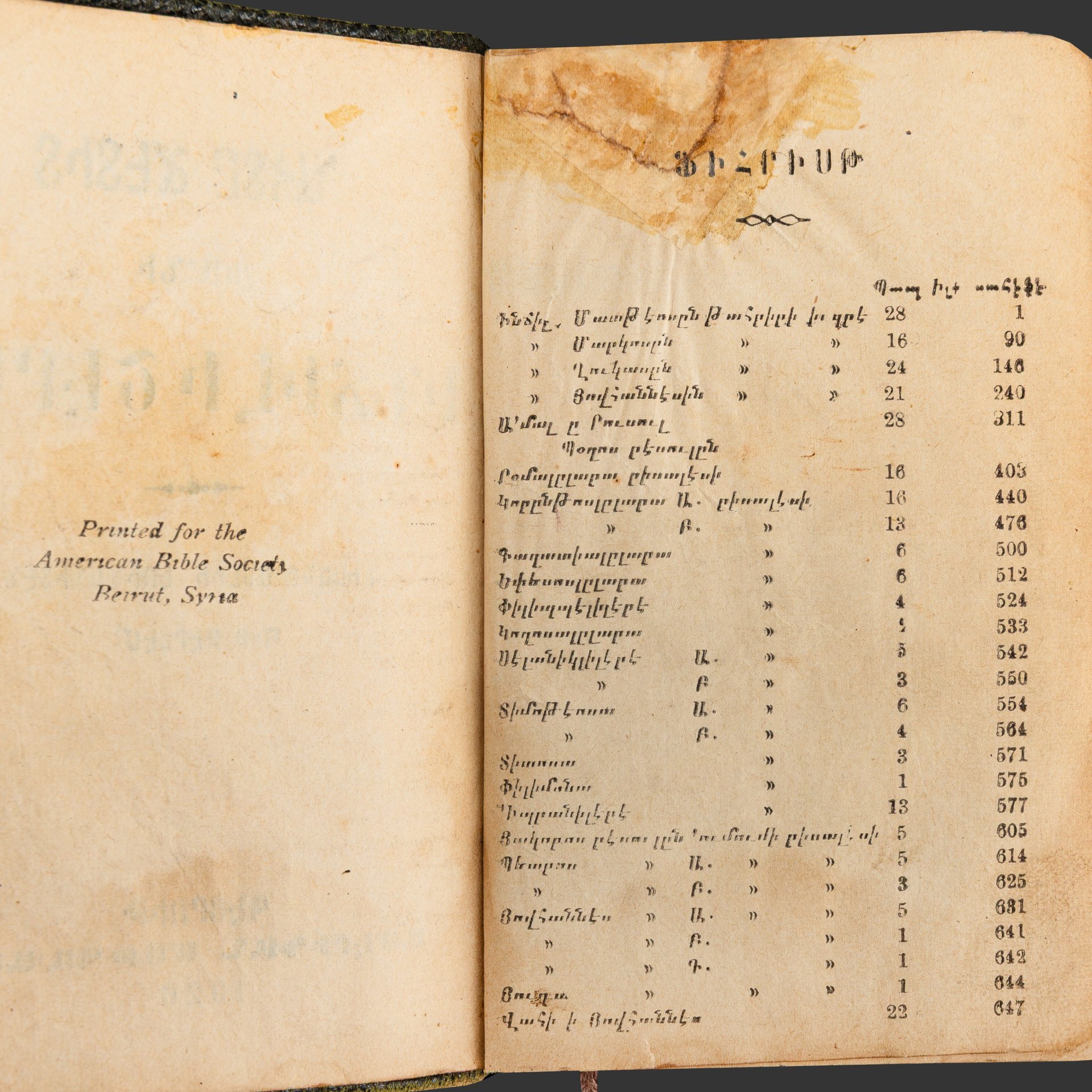 Книга "Ветхий Завет" на западноармянском языке, напечатан при поддержке Американского Библейского Общества (The American Bible Society) в Бейруте, бумага, печать, кожаный переплет, золочение обреза, Сирия, 1926 г.