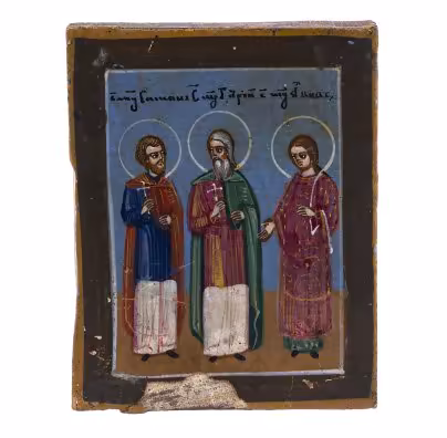 Икона "Святые Симон, Гурий, Авив", дерево, темпера, Российская Империя, 1880-1900 гг.