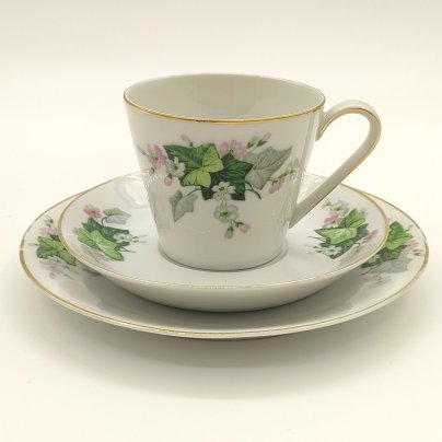 Трио кофейное с цветочным декором, фарфор, деколь, золочение, Schönwald, Германия, 1950-1972 гг.