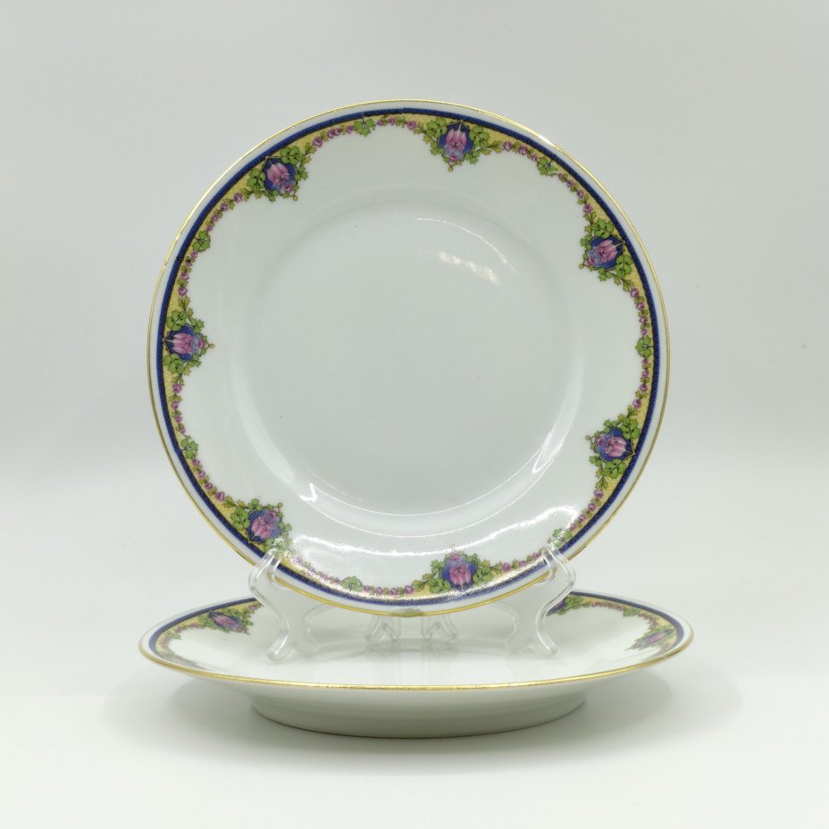 Пара десертных тарелок с флоральным декором, Limoges B&C France (Bernardaud), фарфор, деколь, золочение