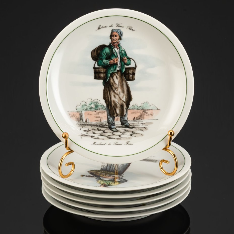 Набор десертных тарелок из серии "Métiers du Vieux Paris" ("Профессии старого Парижа") на 6 персон в оригинальной коробке, Tradition CNP