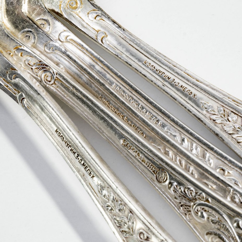 Набор из 6 столовых ложек  "Пламя", мельхиор, серебрение, Кольчугинский металлургический завод, СССР, 1960-1980 гг., Кольчугинский завод цветных металлов