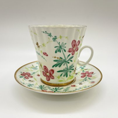 Пара кофейная "Комарики" (форма "Одуванчик"), в подборе, фарфор, деколь, золочение, Ленинградский фарфоровый завод (ЛФЗ), СССР, 1970-1990 гг.