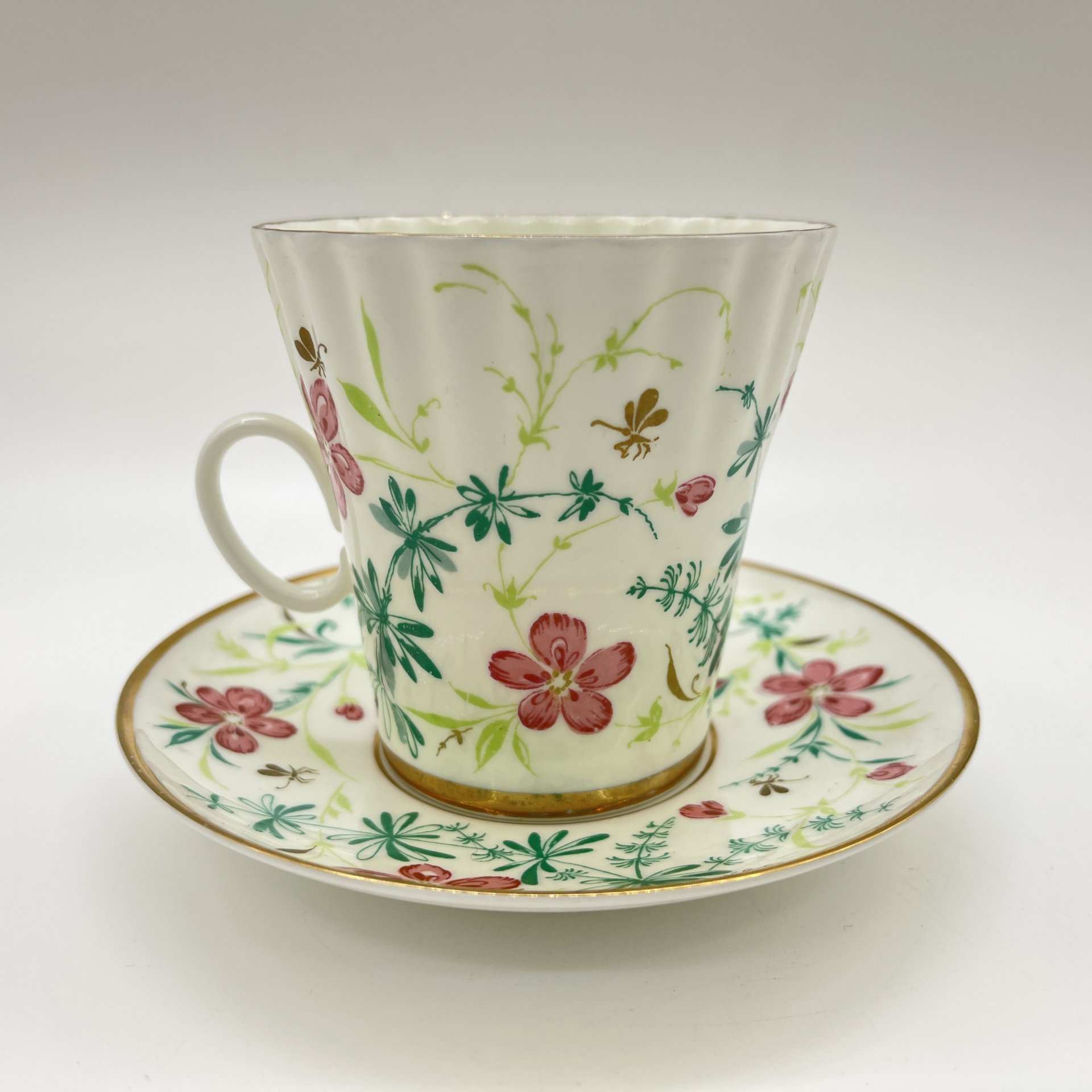 Пара кофейная "Комарики" (форма "Одуванчик"), в подборе, фарфор, деколь, золочение, Ленинградский фарфоровый завод (ЛФЗ), СССР, 1970-1990 гг.