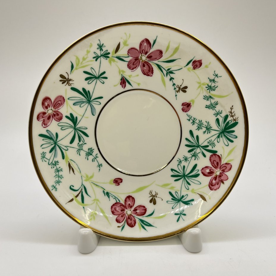 Пара кофейная "Комарики" (форма "Одуванчик"), в подборе, фарфор, деколь, золочение, Ленинградский фарфоровый завод (ЛФЗ), СССР, 1970-1990 гг.