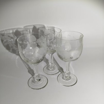 Набор рюмок "Вишни" на 3 персоны, хрусталь, гравировка, СССР, 1970-1990 гг.