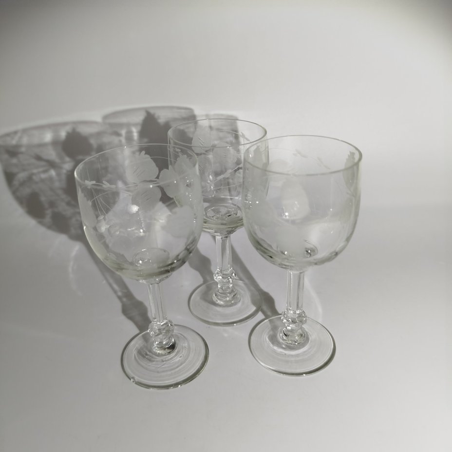 Набор рюмок "Вишни" на 3 персоны, хрусталь, гравировка, СССР, 1970-1990 гг.