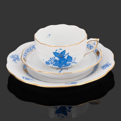 Трио чайное, выполненное в фирменном дизайне "Chinese Bouquet" ("Apponyi Blue"), Herend (Херенд)