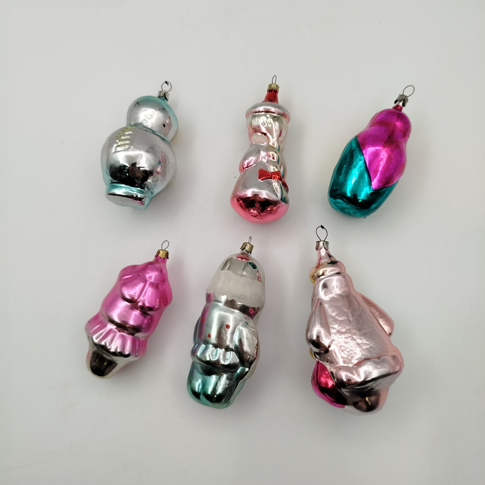 Набор из 6-ти ёлочных игрушек в форме персонажей сказок, стекло, металл, краска, СССР, 1960-1980 гг.