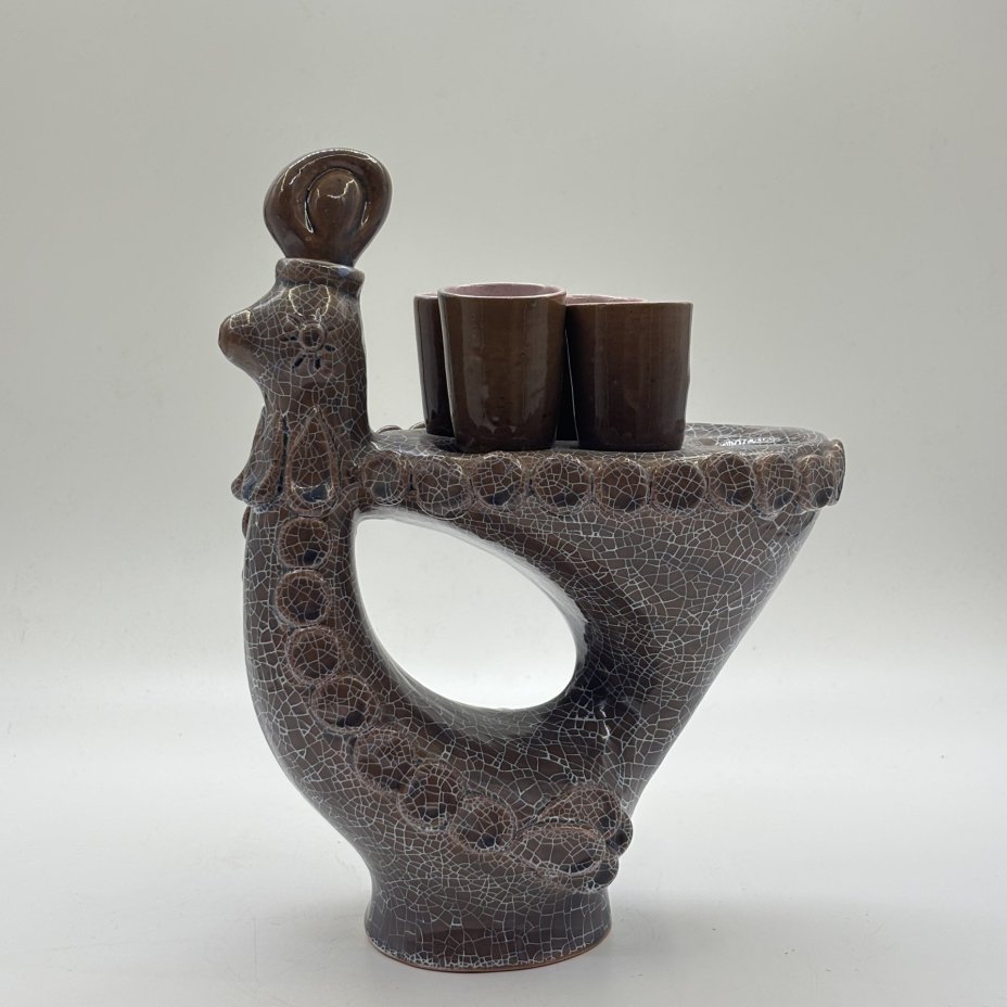 Набор для подачи напитков в форме петуха (штоф и 4 стопки), керамика, роспись, СССР, 1970-1990 гг.