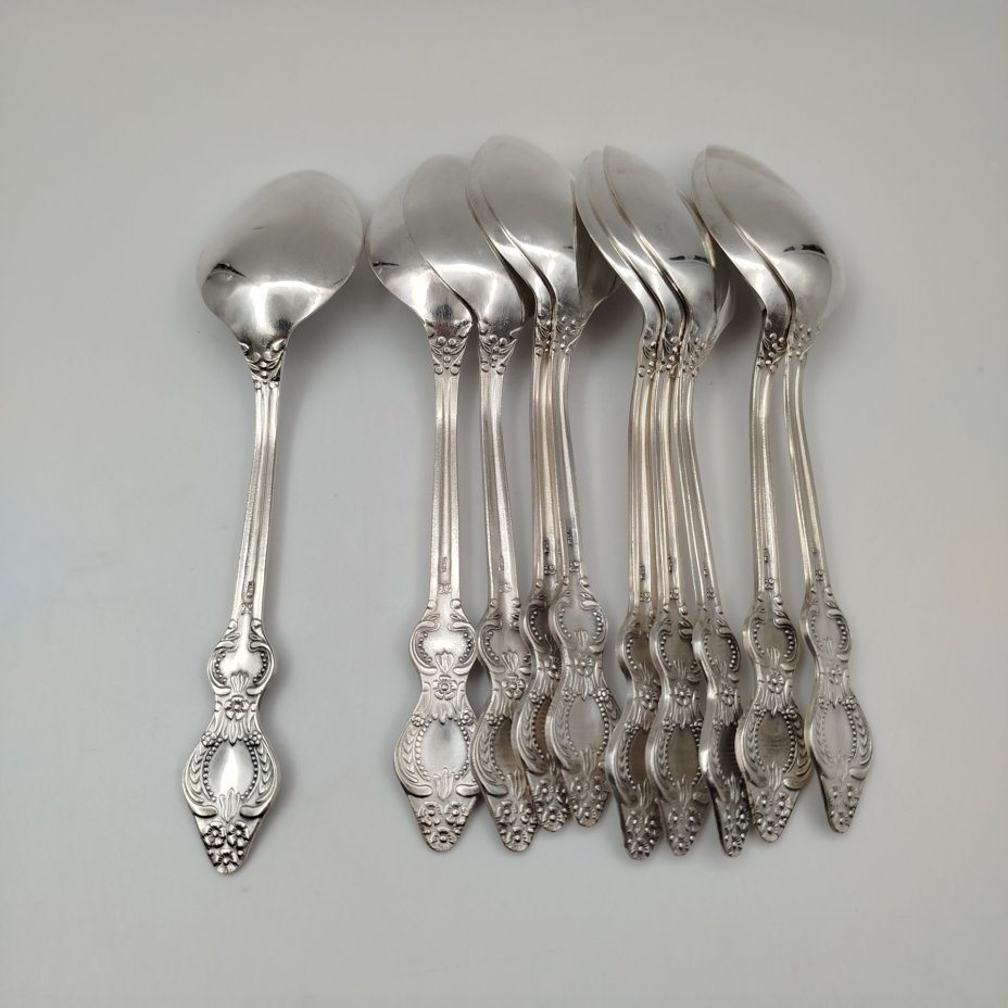 Нет фото.Набор из 10-ти столовых ложек, украшенных растительным декором