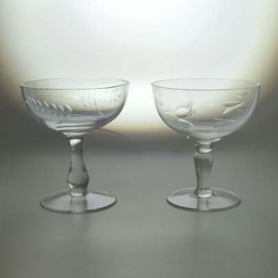 Комплект из двух креманок с растительным декором (в подборе), стекло, гравировка
