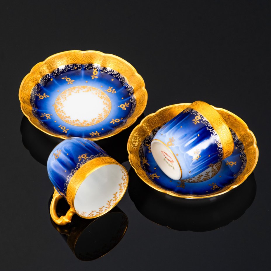 Набор "тет-а-тет", кофейные пары на две персоны, фарфор, крытье кобальтом, золочение, Haviland, Limoges France, Франция, 1910-1930 гг.