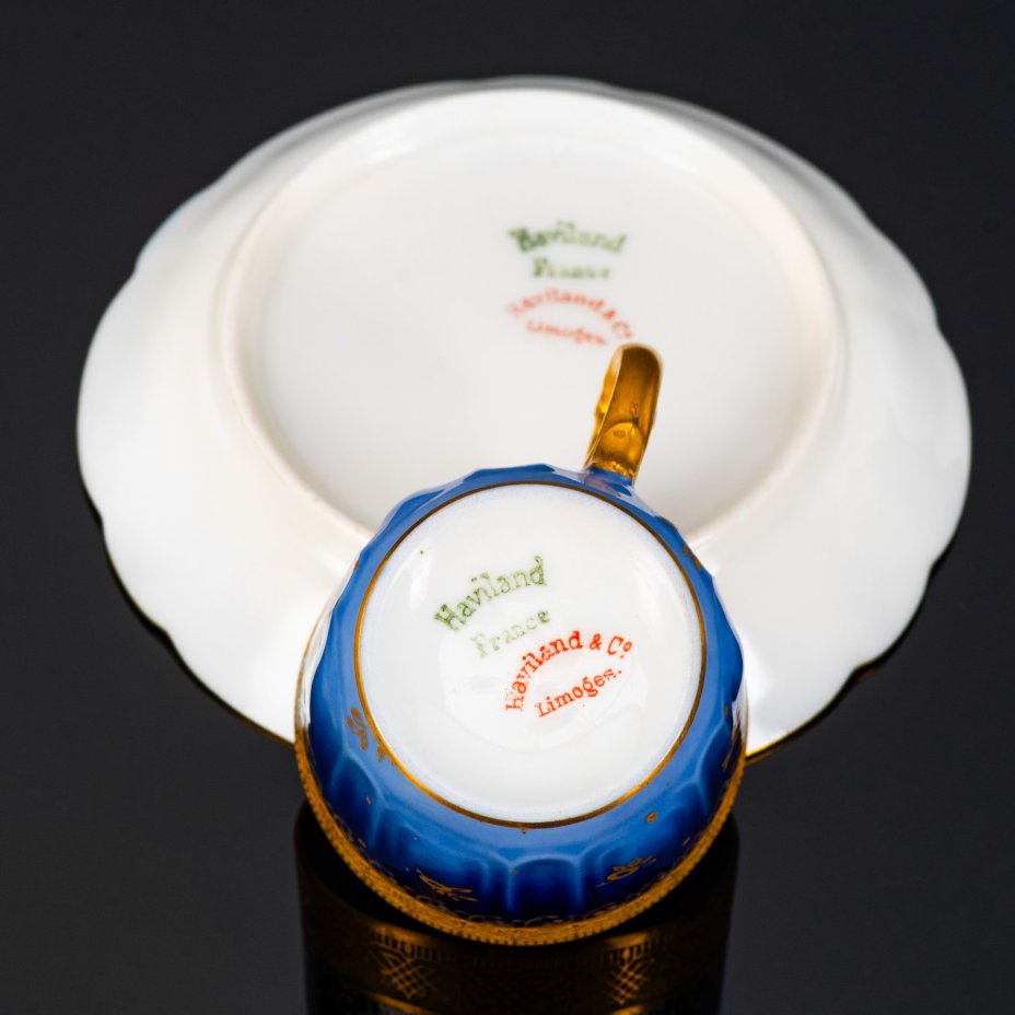 Набор "тет-а-тет", кофейные пары на две персоны, фарфор, крытье кобальтом, золочение, Haviland, Limoges France, Франция, 1910-1930 гг.