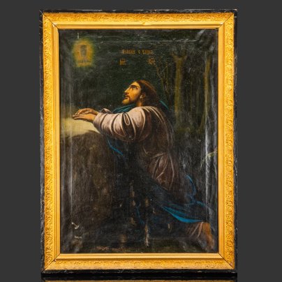 Икона "Моление о чаше" (по мотивам картины Ф.А. Бруни), оформленная в раму, холст, масло, дерево, позолота, Российская империя, 1870-1900 гг.
