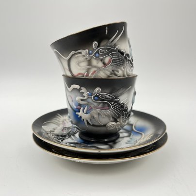 Набор из 2-х кофейных пар "Дракон", Lux Porcelain FAHD M.K., фарфор, бисквит, роспись, золочение, Азия, 1970-1990 гг.