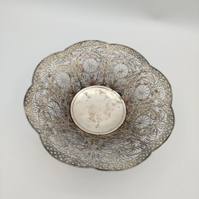 Конфетница, мельхиор (медь-никель), скань, золочение, СССР, 1960-1990 гг.