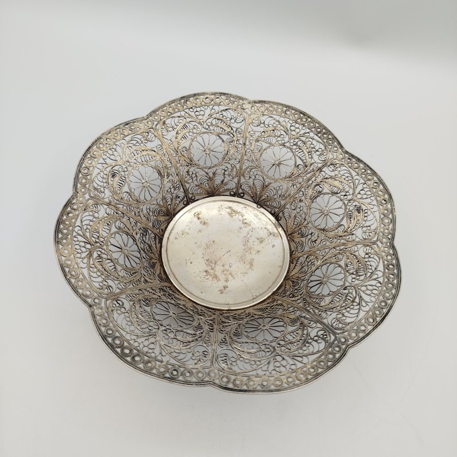 Конфетница, мельхиор (медь-никель), скань, золочение, СССР, 1960-1990 гг.