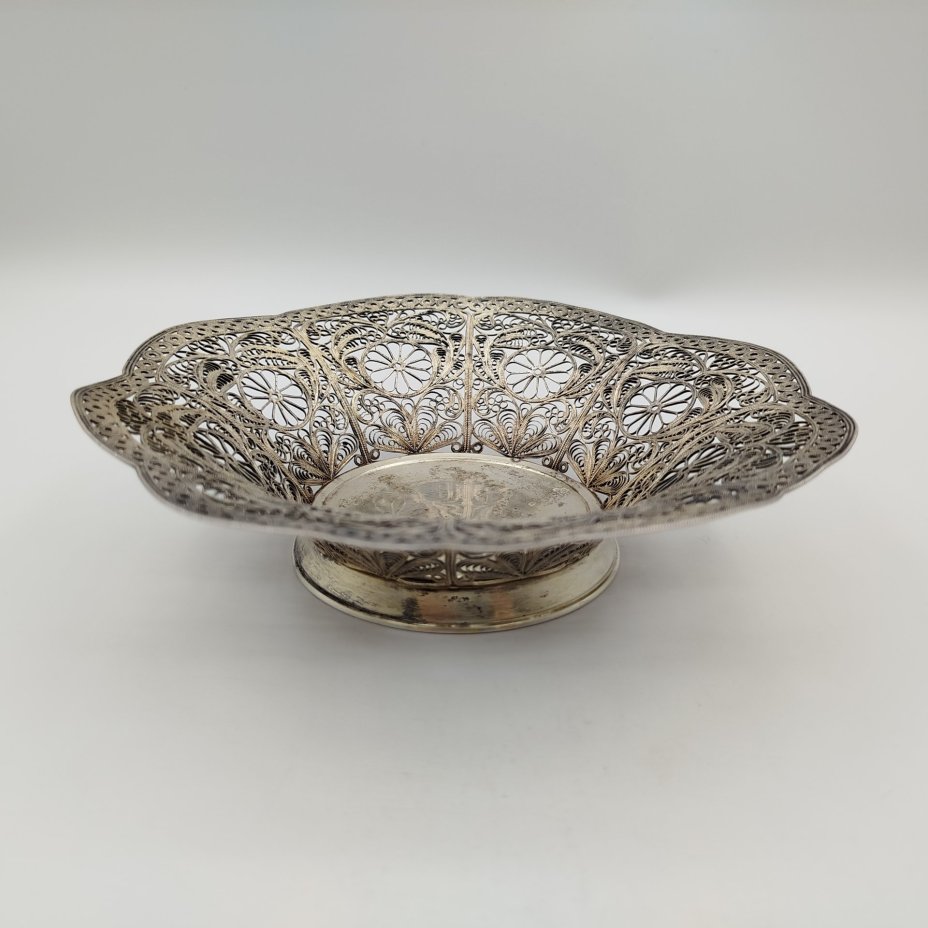 Конфетница, мельхиор (медь-никель), скань, золочение, СССР, 1960-1990 гг.