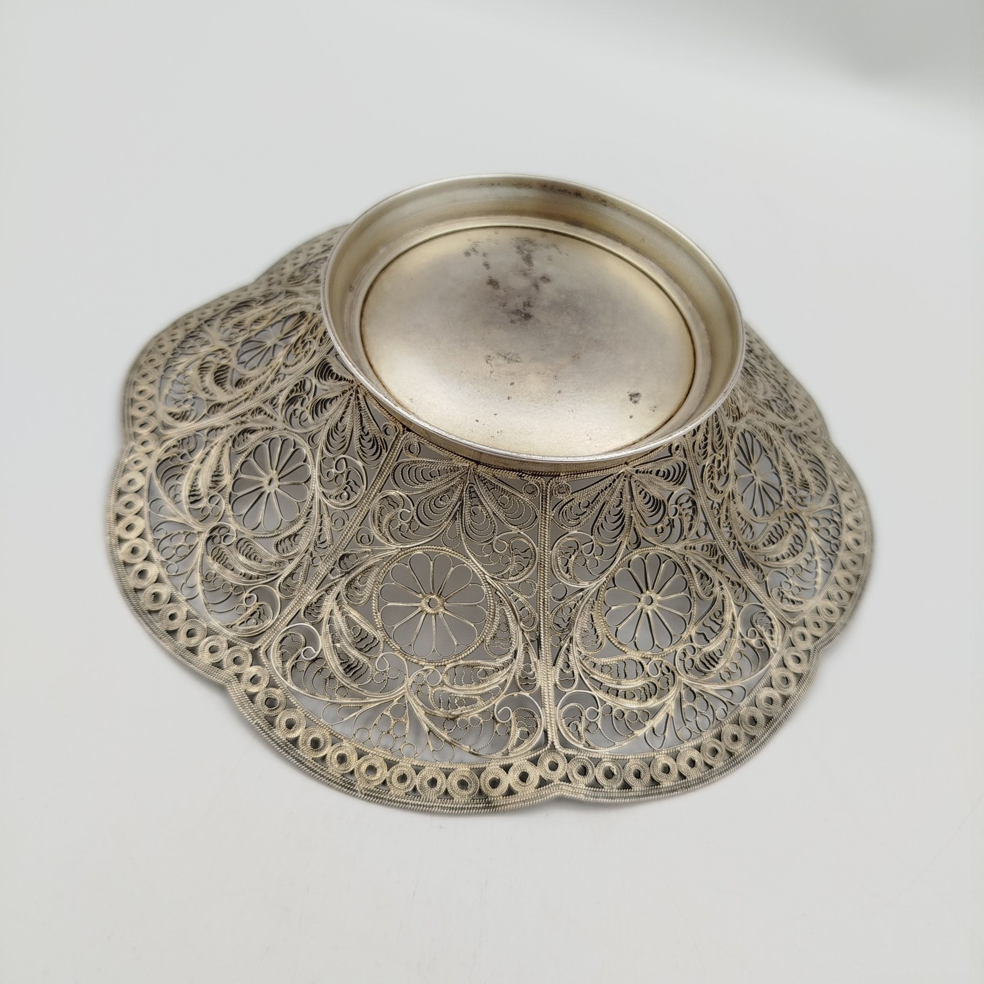 Конфетница, мельхиор (медь-никель), скань, золочение, СССР, 1960-1990 гг.
