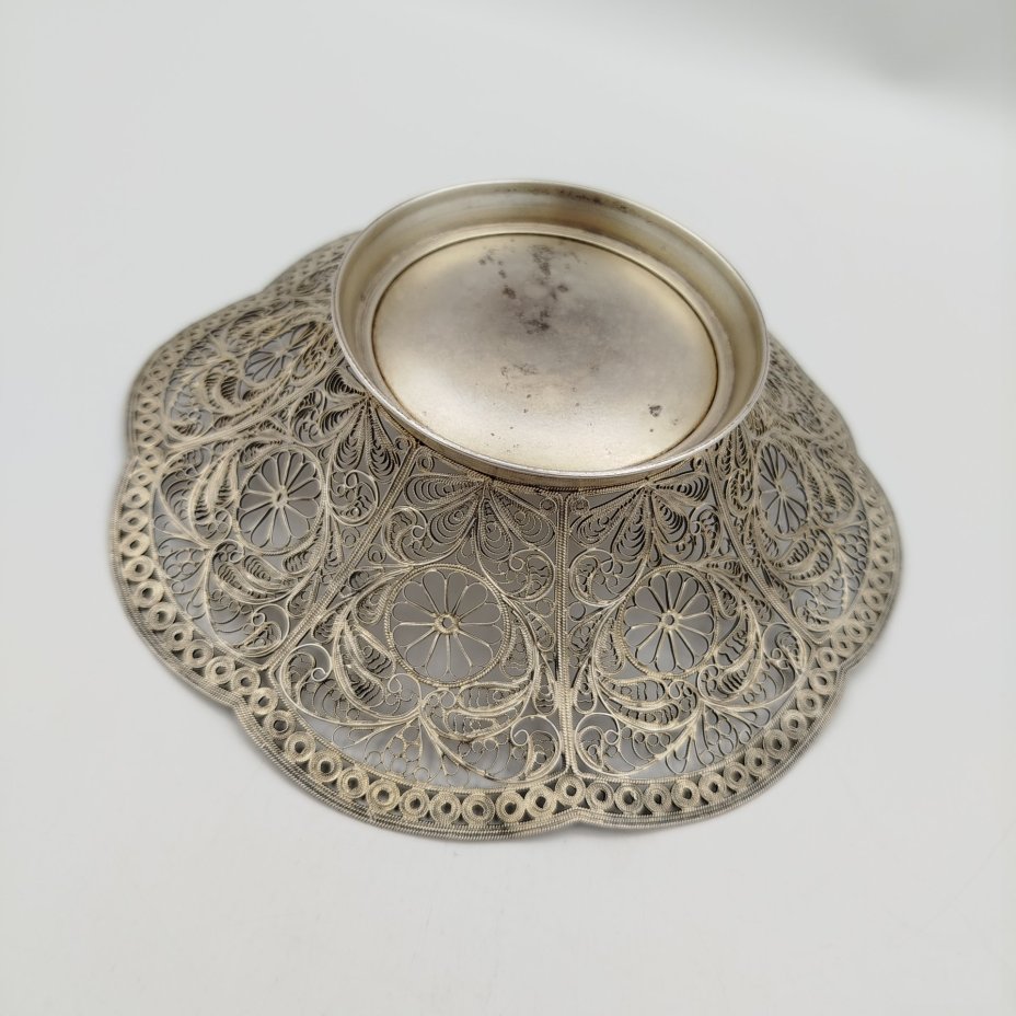 Конфетница, мельхиор (медь-никель), скань, золочение, СССР, 1960-1990 гг.