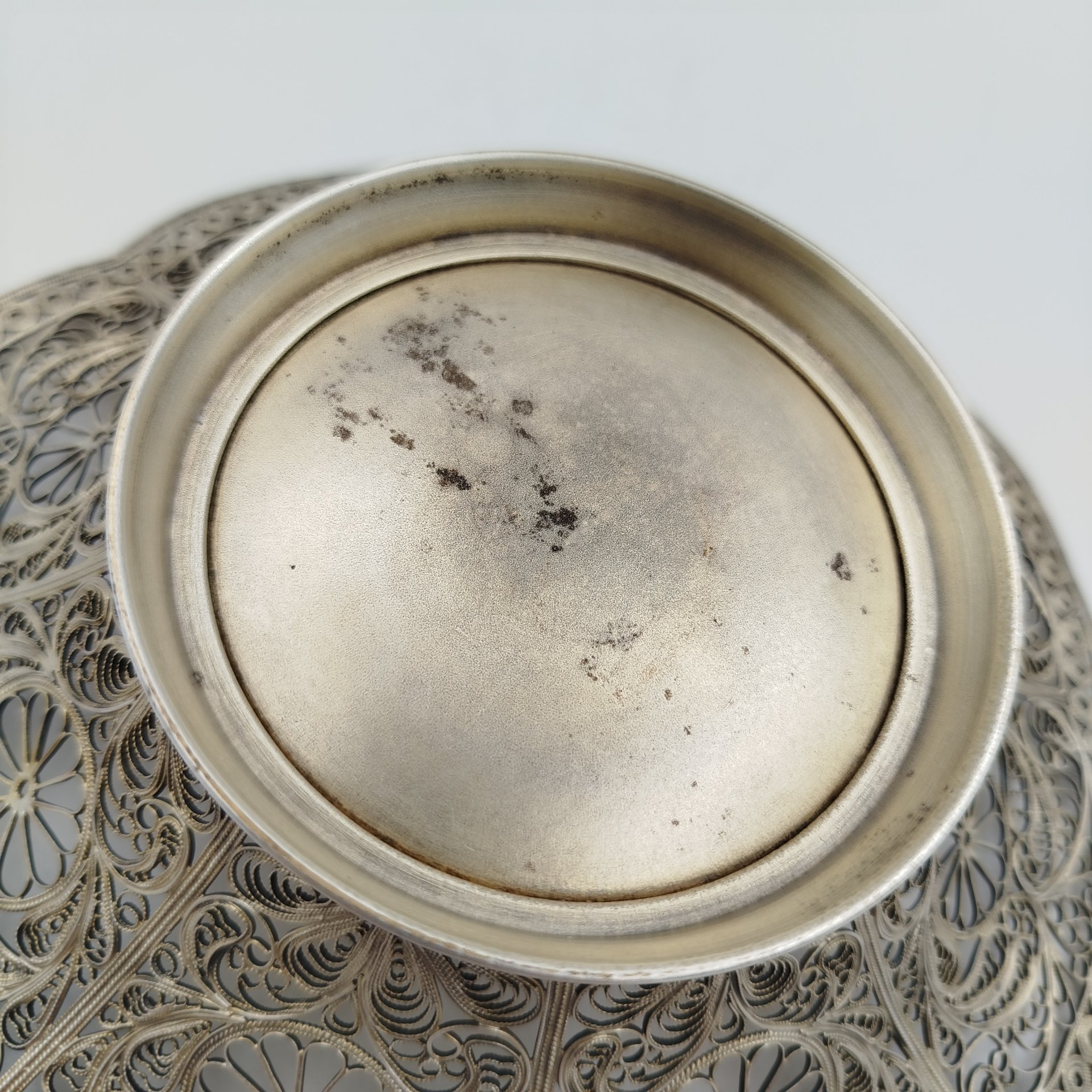 Конфетница, мельхиор (медь-никель), скань, золочение, СССР, 1960-1990 гг.