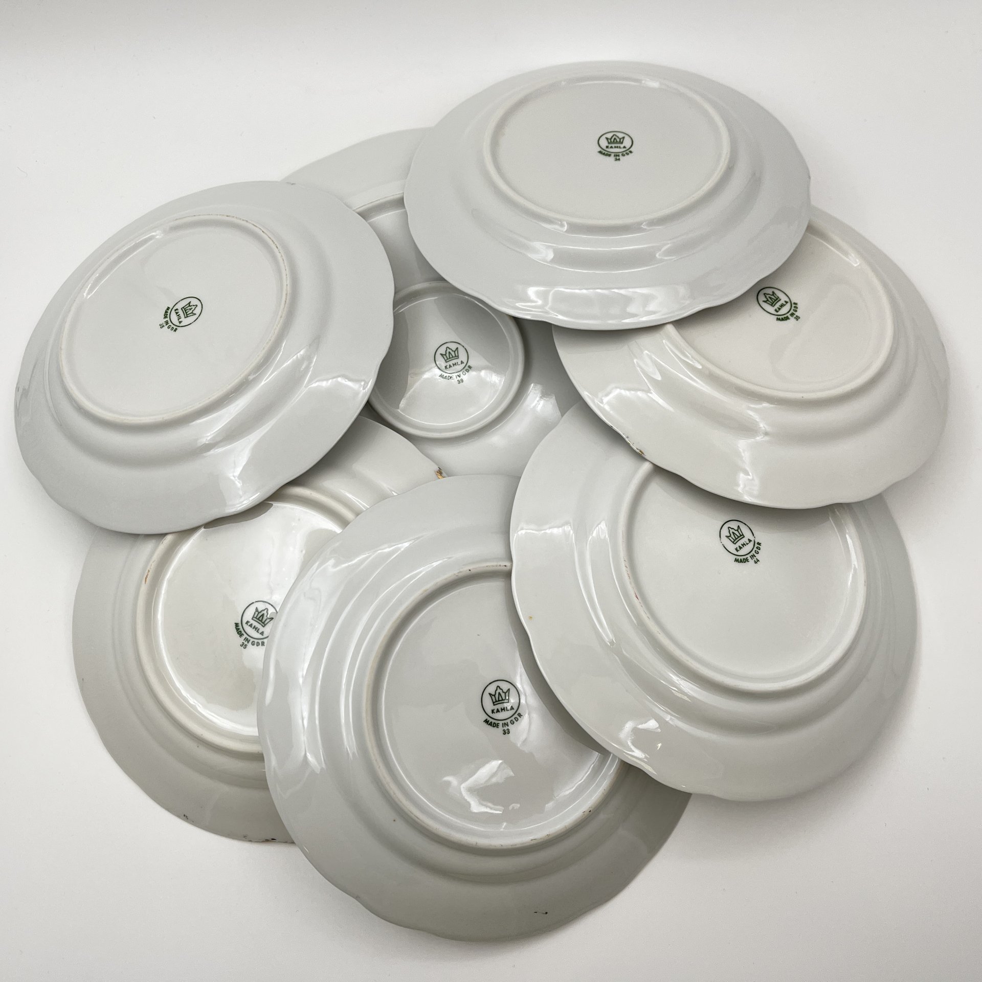 Набор десертных тарелок и блюда "Желтая роза" на 6 персон, фарфор, деколь, золочение, Kahla, ГДР, 1970-1980 гг.