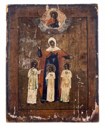 Икона «Вера, Надежда, Любовь и мать их София», дерево, темпера, Российская Империя, 1850-1900 гг.