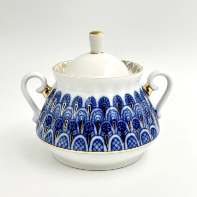 Сахарница "Незабудка", форма "Лучистая", Ленинградский фарфоровый завод (ЛФЗ)