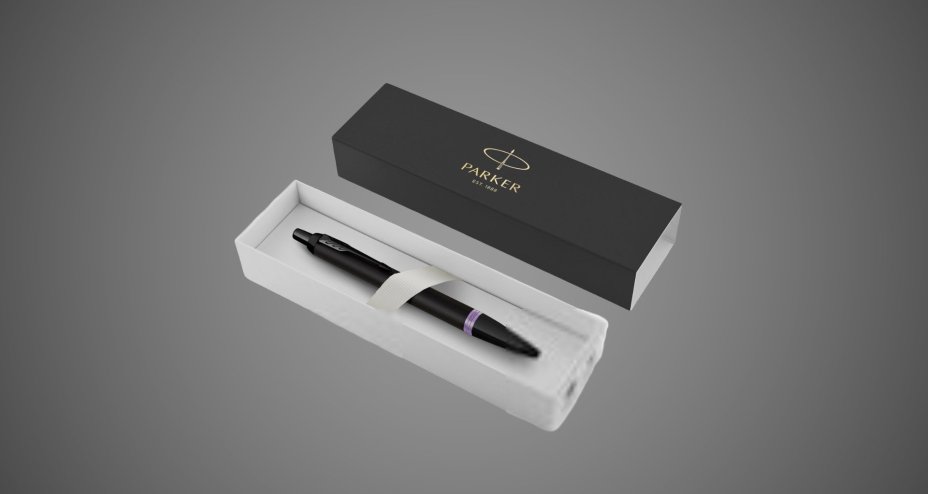 Шариковая ручка Parker IM Vibrant Rings Flame Amethyst Purple, стержень: Mblue, в подарочной упаковке., Лаки и смолы: лак, латунь