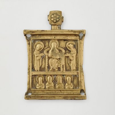 Часть складня (центральная) "Деисус" с избранными святыми и оглавием "Спас Нерукотворный"