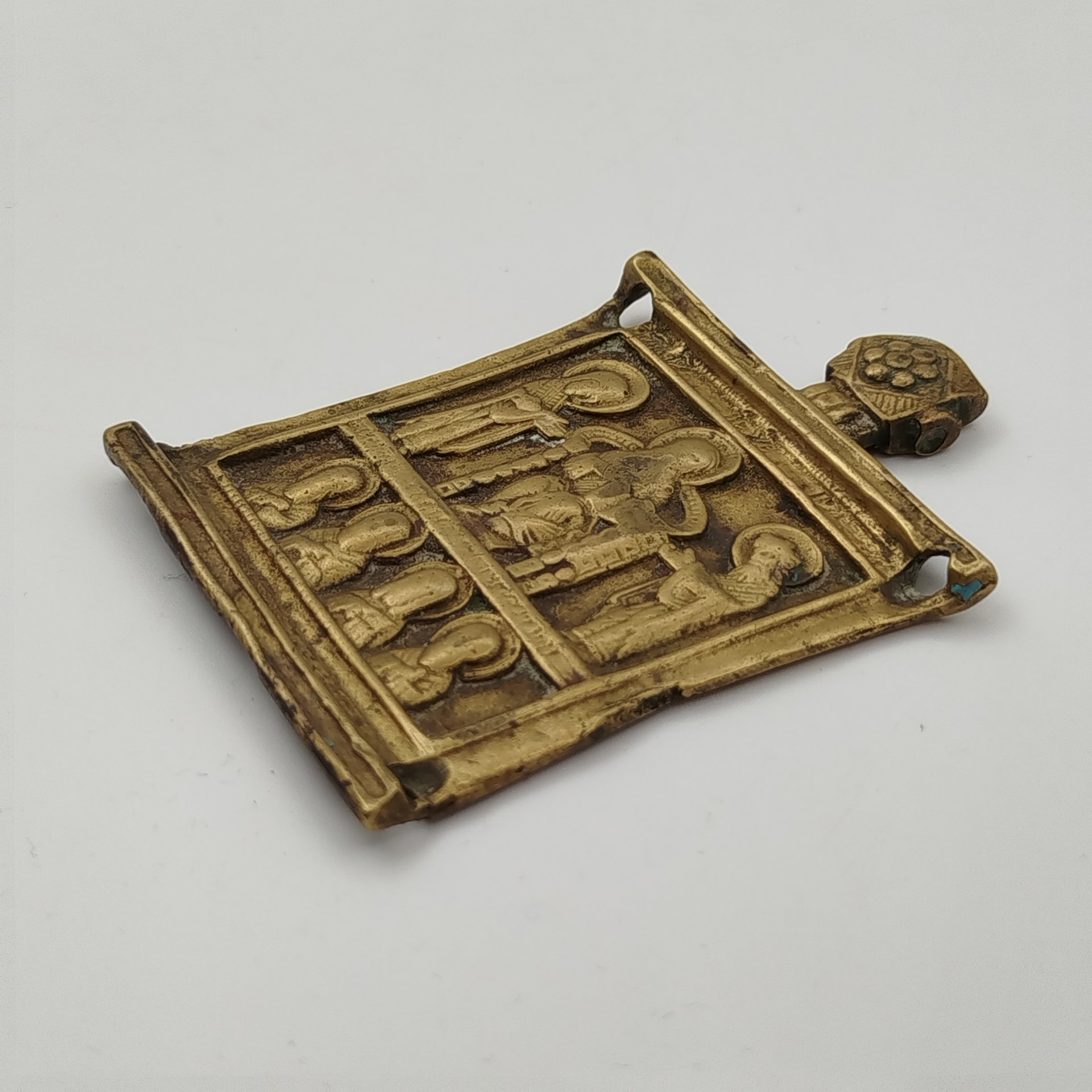 Часть складня (центральная) "Деисус" с избранными святыми и оглавием "Спас Нерукотворный"